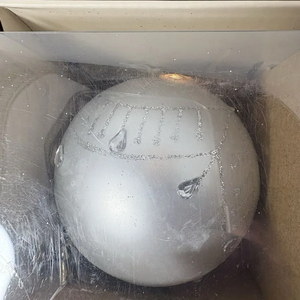 Rachel Zoe Glass Ornaments Christmas Tree Decor Silver Set of 4 F2‎